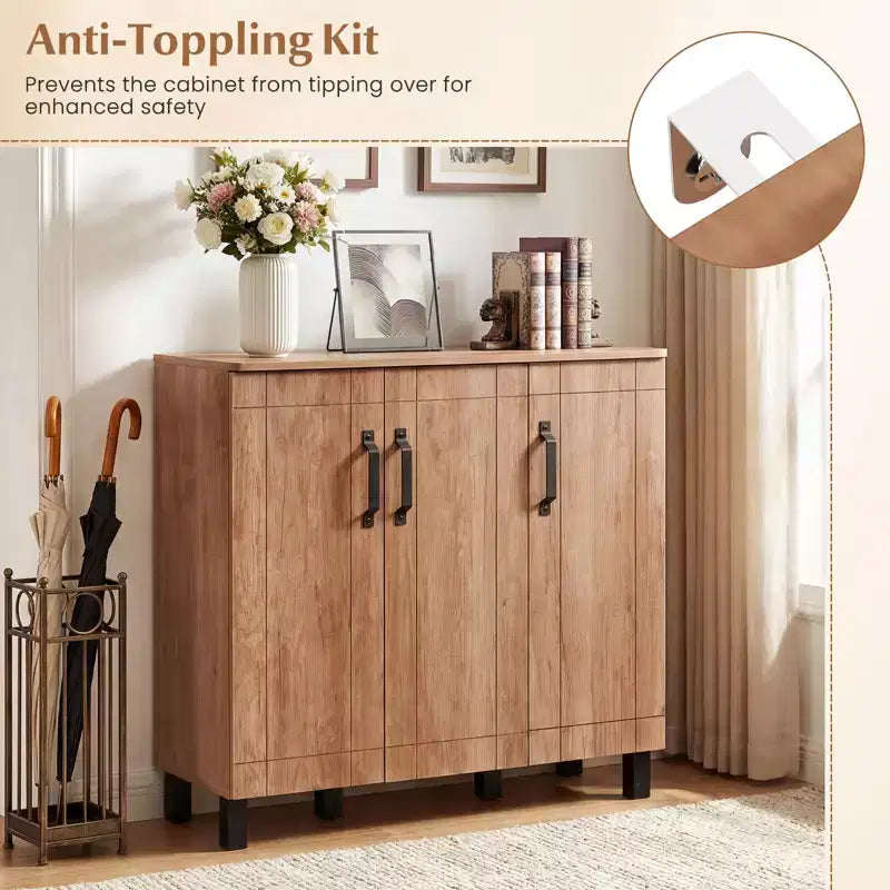 5-Tier Shoe Storage Cabinet w/3 Doors Removable Shelves & Ventilation Hole