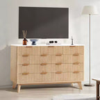 Cassettiera moderna a onde scanalate da 54, cassettiera in legno a 9 cassetti con maniglie in metallo e profilo curvo, elegante mobile TV per camera da letto, soggiorno e ingresso