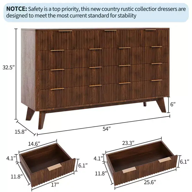 54 Modern Fluted Wave Dresser,9-Drawer Wooden Chest with Metal Handles & Curved Profile, Stylish TV Stand for Bedroom, Living Room, Entryway