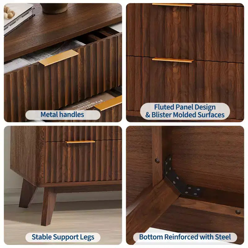 54 Modern Fluted Wave Dresser,9-Drawer Wooden Chest with Metal Handles & Curved Profile, Stylish TV Stand for Bedroom, Living Room, Entryway