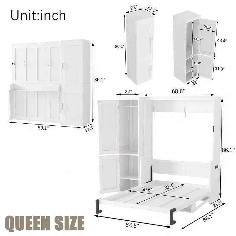 Queen Murphy Bed with Wardrobe and Desk