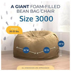 Sitzsack 3 ft, extragroßer bequemer Lounger für den Innenbereich, kamelfarbenes Wildleder