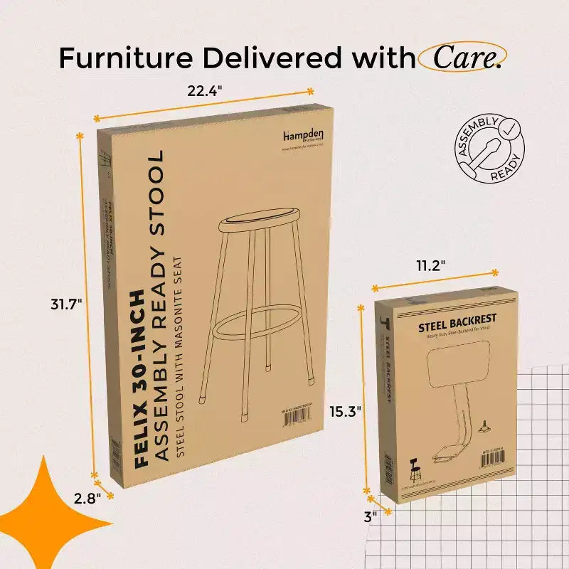 30" Felix Collection Steel Stool with Backrest Gray