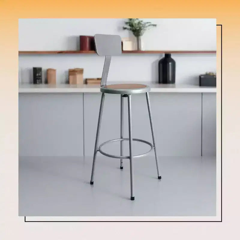 30" Felix Collection Steel Stool with Backrest Gray