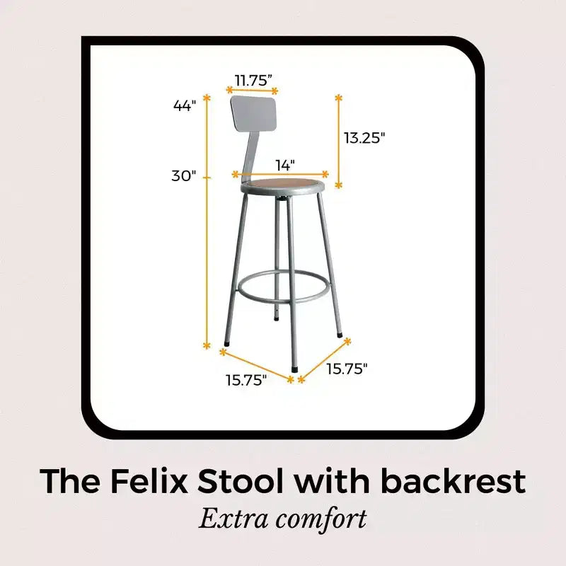 30" Felix Collection Steel Stool with Backrest Gray