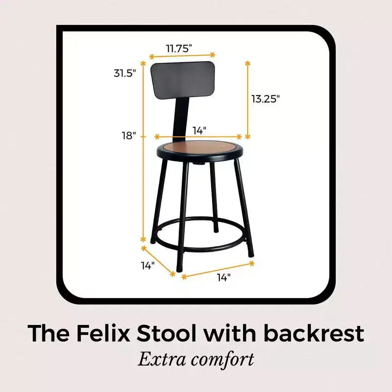 18" Felix Collection Steel Stool with Backrest Black