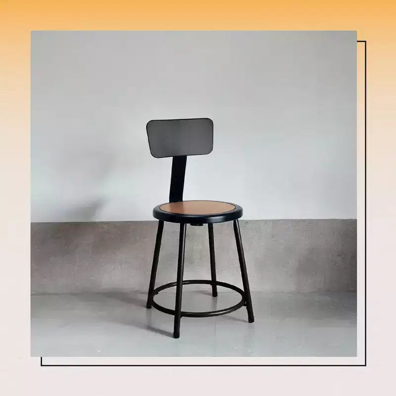 18" Felix Collection Steel Stool with Backrest Black