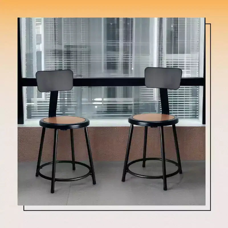 18" Felix Collection Steel Stool with Backrest Black