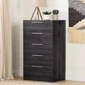 5 Drawer Chest Storage Unit Weathered Oak: Particle Board Frame, Meets ASTM Safety Standards