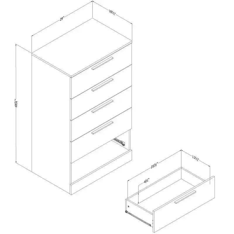 5 Drawer Chest Storage Unit Weathered Oak: Particle Board Frame, Meets ASTM Safety Standards