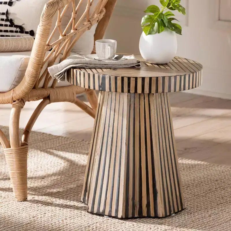 Two Tone Bamboo End Table Dark Brown/Natural Brown