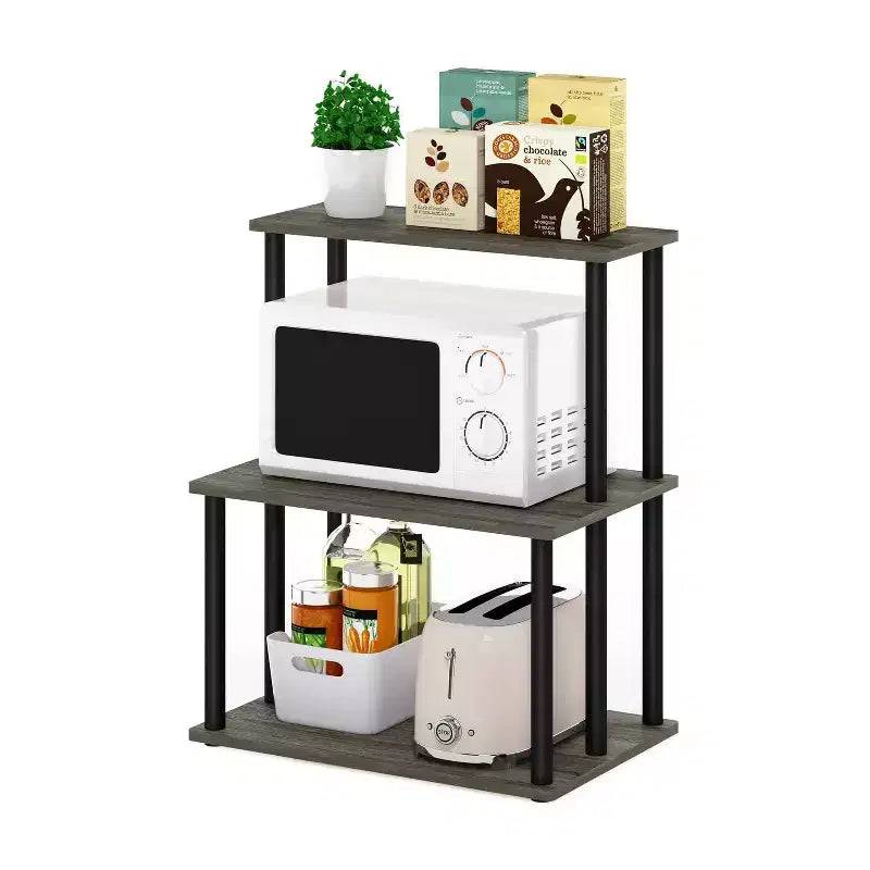 3-Tier Ladder Kitchen Rack Storage Shelf Microwave Stand Open Shelves for Kitchen&Living Room&Home Storage,French Oak Grey/Black