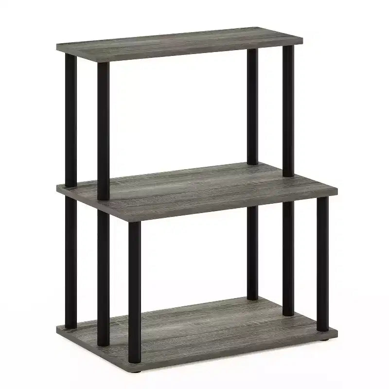 3-Tier Ladder Kitchen Rack Storage Shelf Microwave Stand Open Shelves for Kitchen&Living Room&Home Storage,French Oak Grey/Black