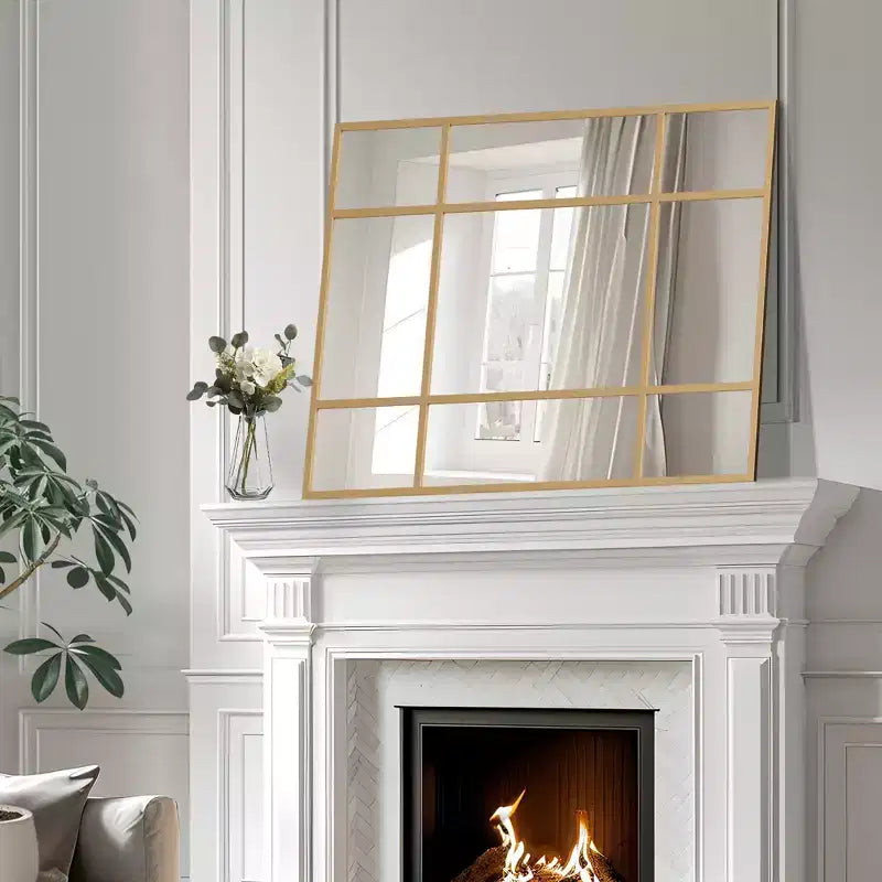 Rectangle Metal Windowpane Mirror Decorative Wall Mirror Large Hanging Mirror