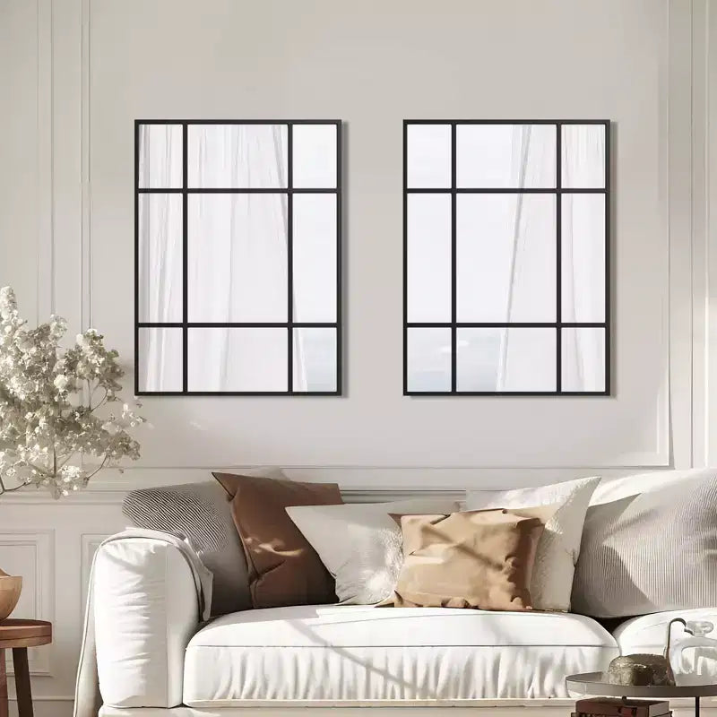 Rectangle Metal Windowpane Mirror Decorative Wall Mirror Large Hanging Mirror