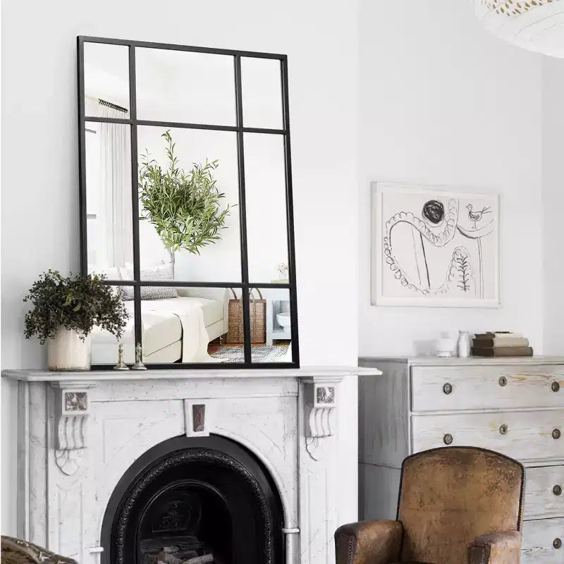 Rectangle Metal Windowpane Mirror Decorative Wall Mirror Large Hanging Mirror