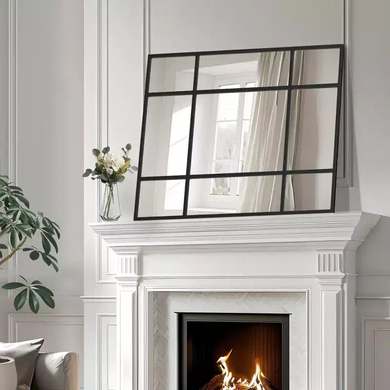 Rectangle Metal Windowpane Mirror Decorative Wall Mirror Large Hanging Mirror