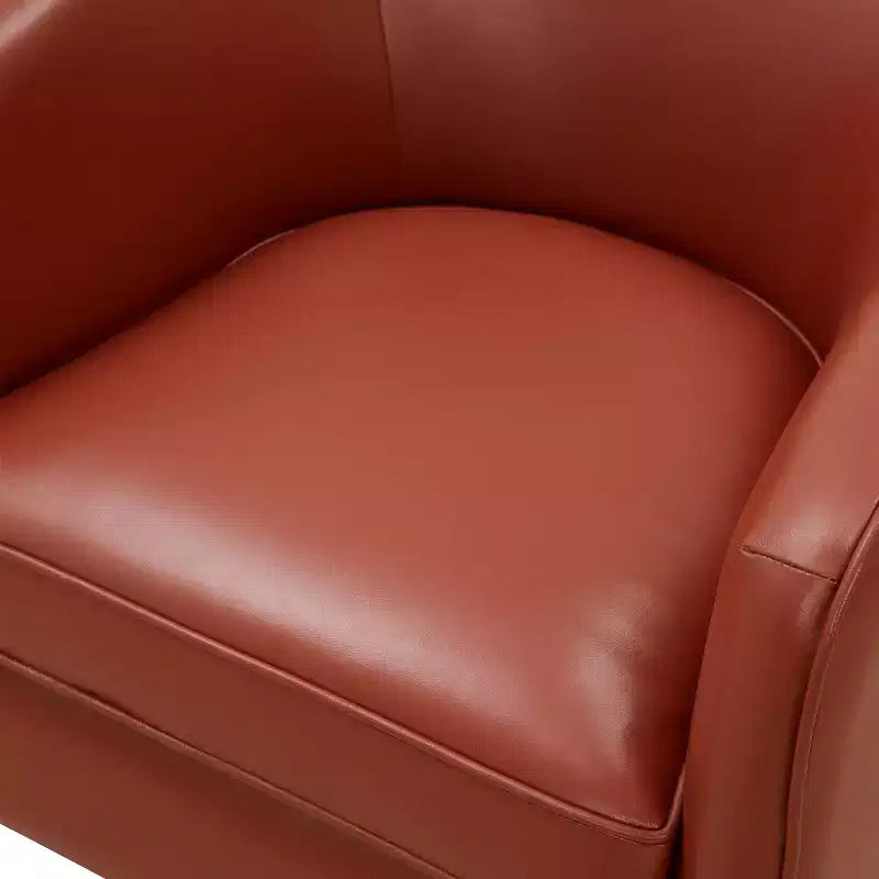Top Grain Leather Wood Base Swivel Accent Chair