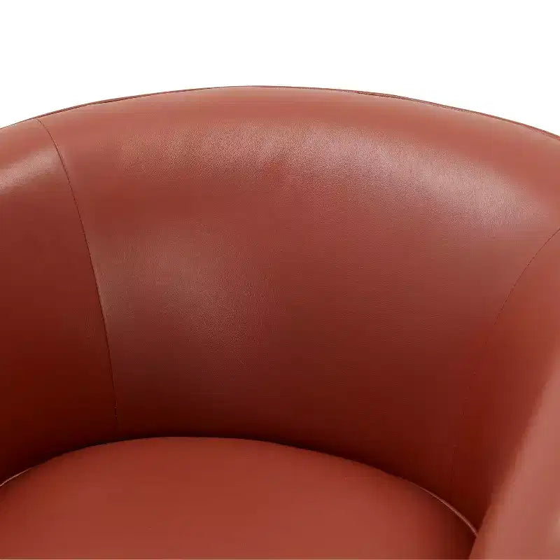 Top Grain Leather Wood Base Swivel Accent Chair