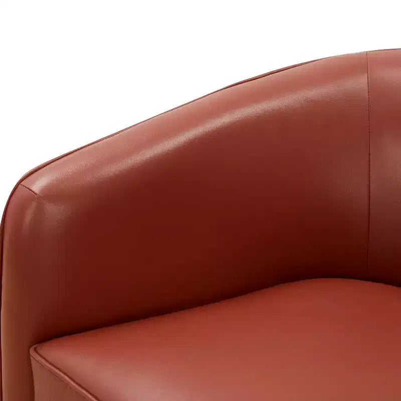 Top Grain Leather Wood Base Swivel Accent Chair