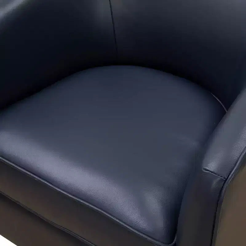 Top Grain Leather Wood Base Swivel Accent Chair