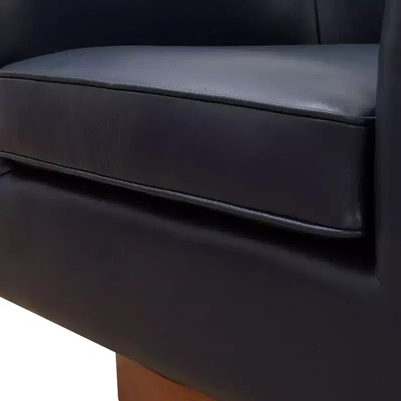 Top Grain Leather Wood Base Swivel Accent Chair