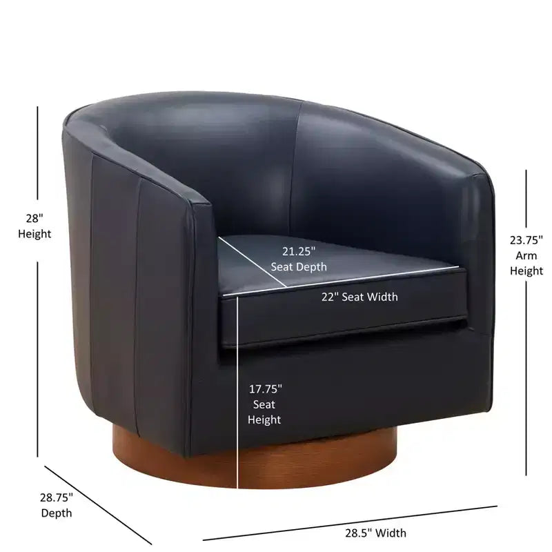 Top Grain Leather Wood Base Swivel Accent Chair