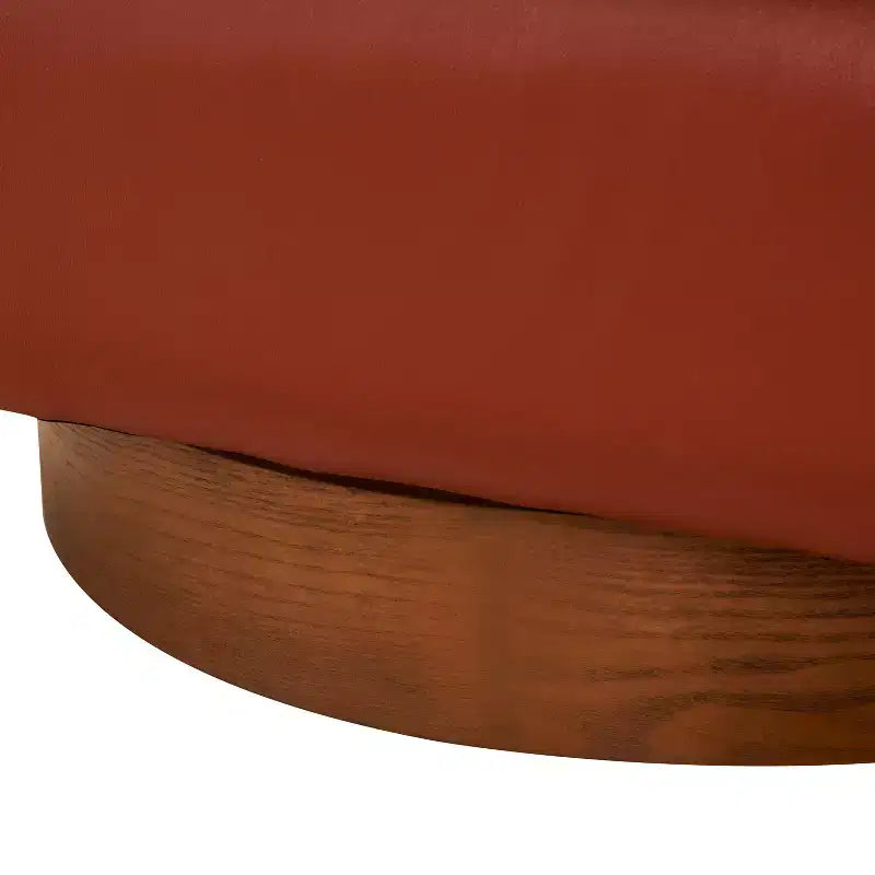 Top Grain Leather Wood Base Swivel Accent Chair
