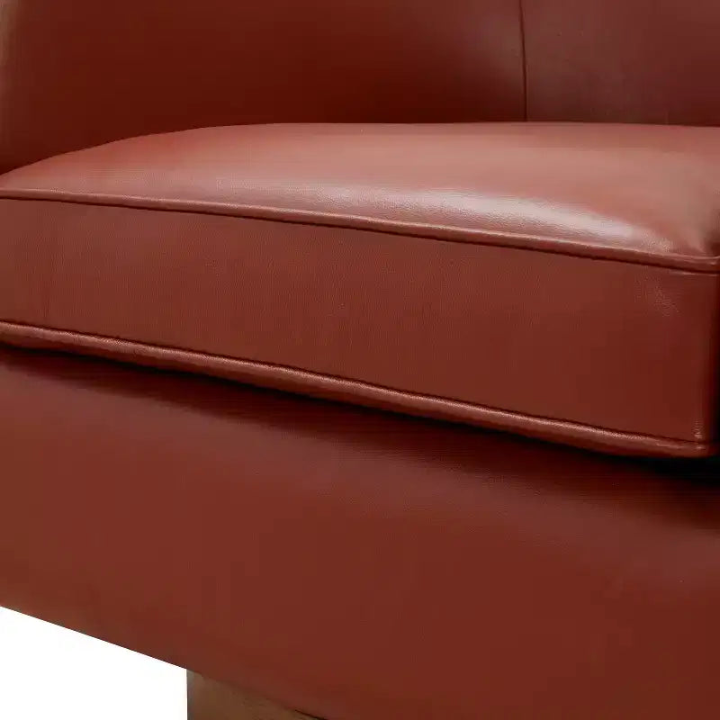 Top Grain Leather Wood Base Swivel Accent Chair
