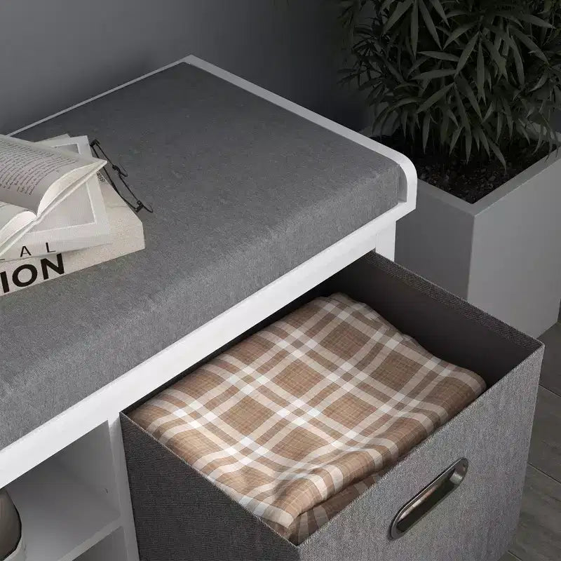 Shoe Bench with Cushion, Storage Bench for Entryway with Padded Seat, 2 Drawers and Adjustable Shelf for Hallway, Living Room, Bedroom, White