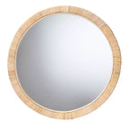 Nowoczesne okrągłe lustro w stylu boho z mahoniowego drewna w naturalnym brązie i naturalnego rattanu
