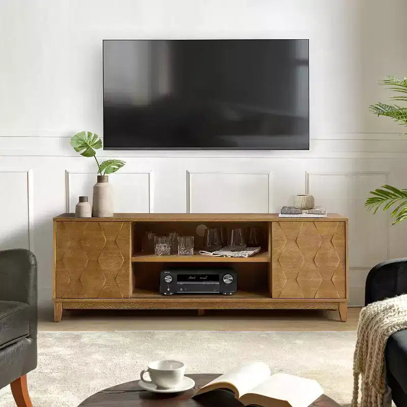Modern 72 TV Stand for TVs up to 78 with Hexagonal Cabinet Doors