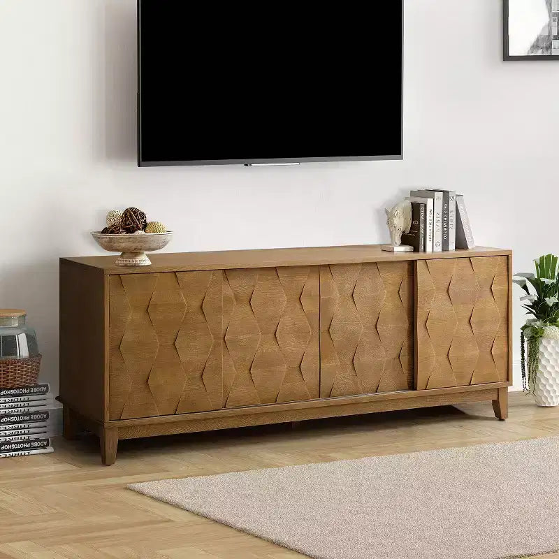 Modern 72 TV Stand for TVs up to 78 with Hexagonal Cabinet Doors