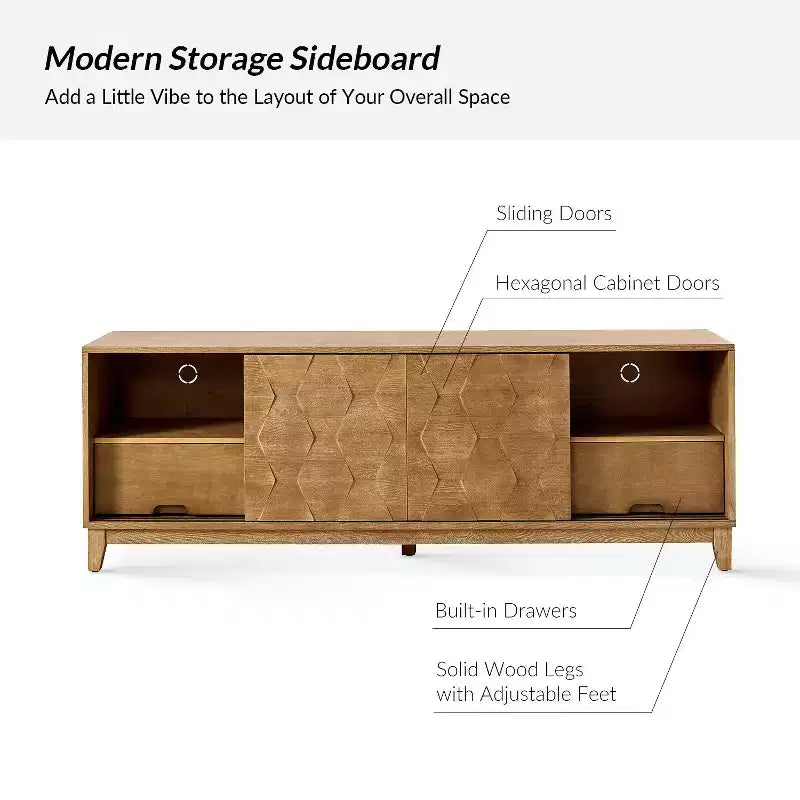 Modern 72 TV Stand for TVs up to 78 with Hexagonal Cabinet Doors