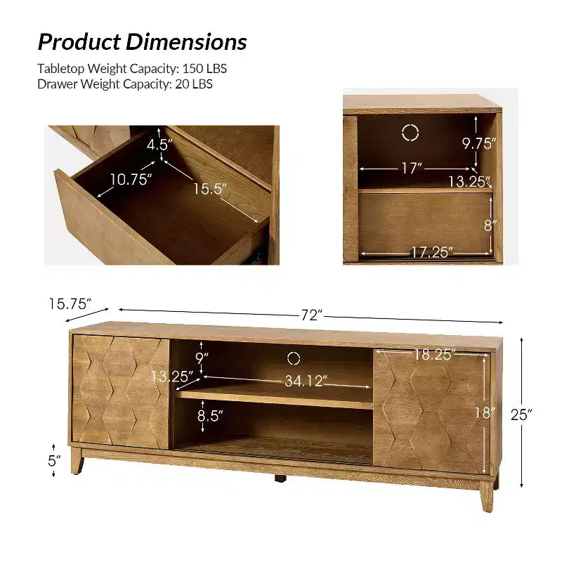Modern 72 TV Stand for TVs up to 78 with Hexagonal Cabinet Doors