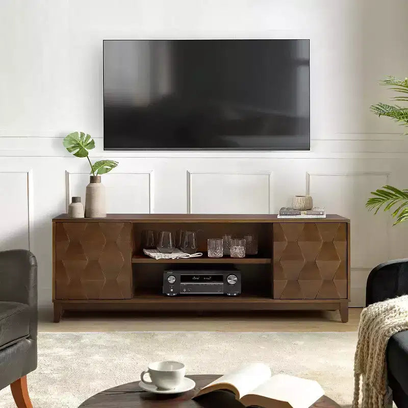 Modern 72 TV Stand for TVs up to 78 with Hexagonal Cabinet Doors