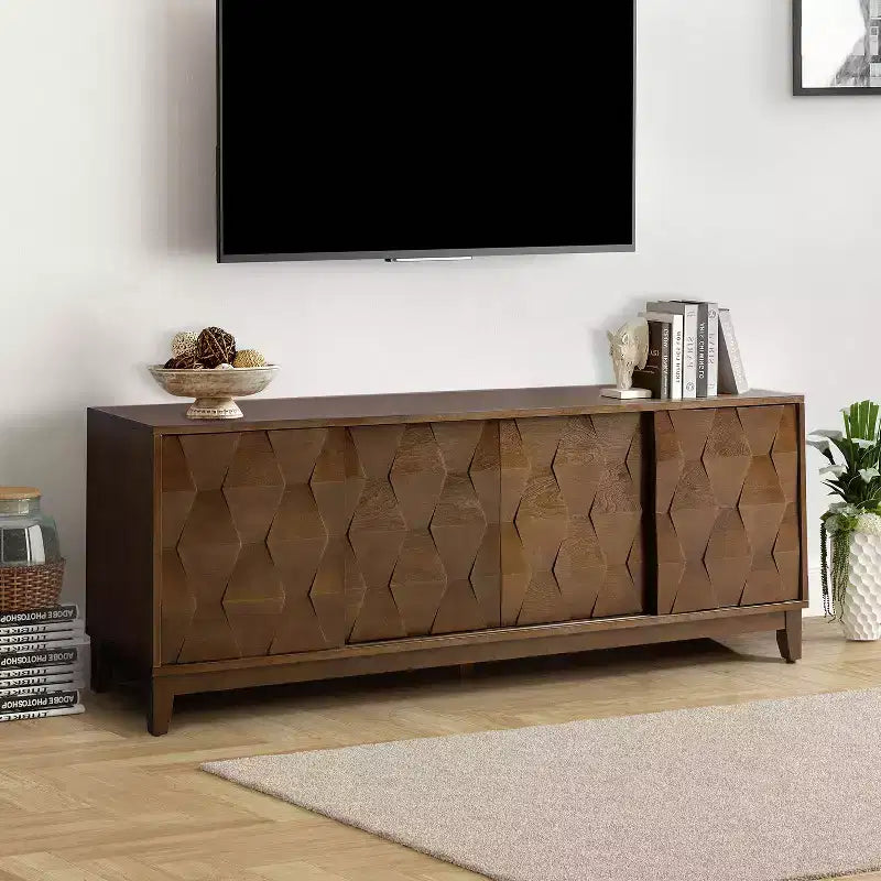 Modern 72 TV Stand for TVs up to 78 with Hexagonal Cabinet Doors