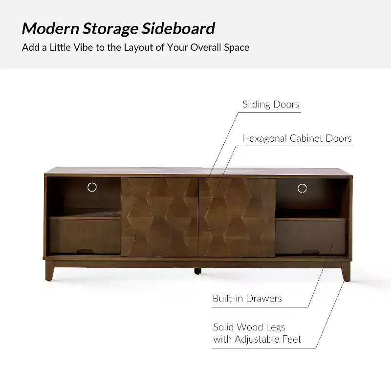 Modern 72 TV Stand for TVs up to 78 with Hexagonal Cabinet Doors