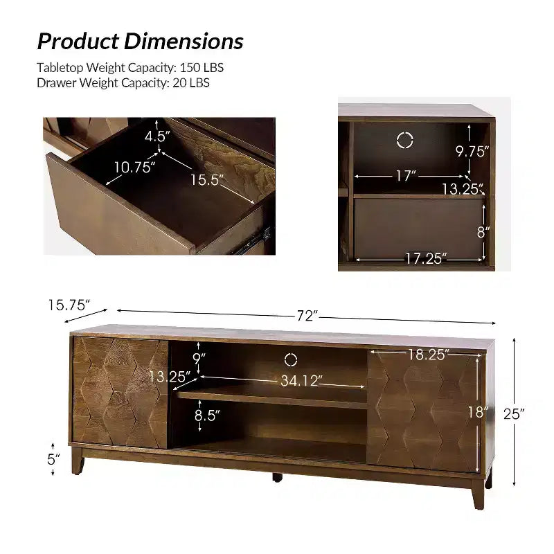 Modern 72 TV Stand for TVs up to 78 with Hexagonal Cabinet Doors