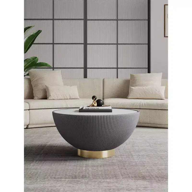 Leatherette Upholstered Coffee Table with Faux Marble Tabletop