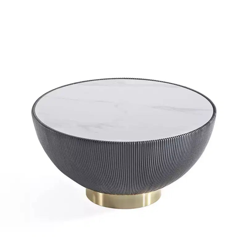 Leatherette Upholstered Coffee Table with Faux Marble Tabletop