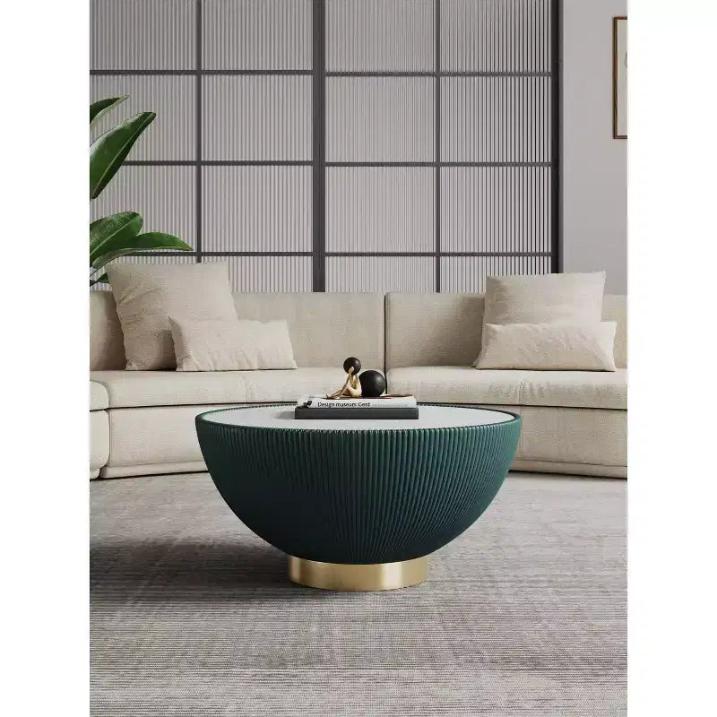 Leatherette Upholstered Coffee Table with Faux Marble Tabletop