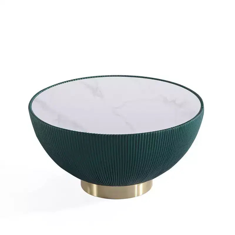 Leatherette Upholstered Coffee Table with Faux Marble Tabletop