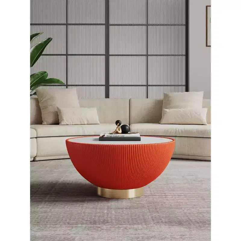 Leatherette Upholstered Coffee Table with Faux Marble Tabletop