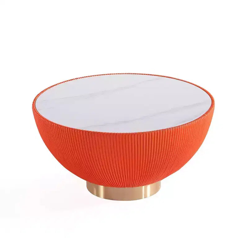 Leatherette Upholstered Coffee Table with Faux Marble Tabletop