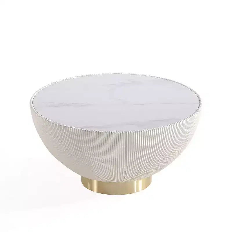 Leatherette Upholstered Coffee Table with Faux Marble Tabletop
