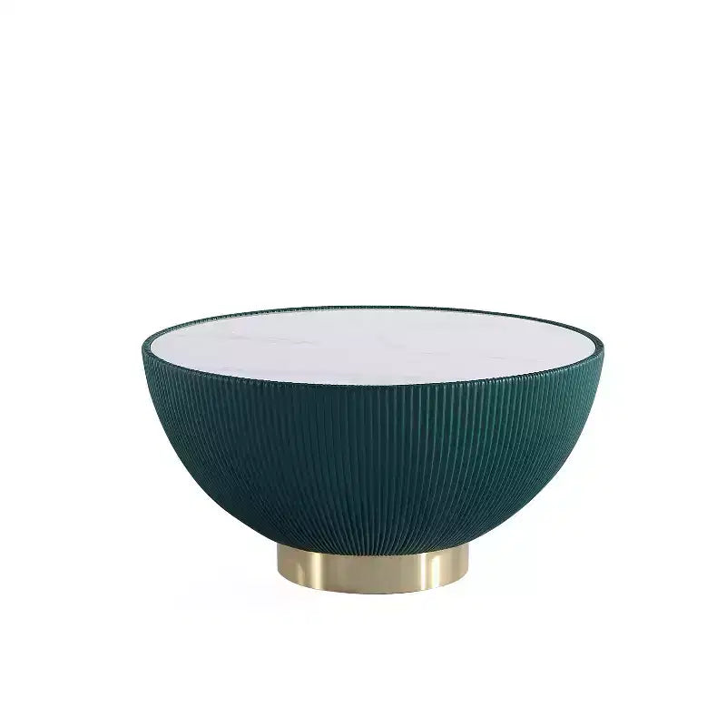 Leatherette Upholstered Coffee Table with Faux Marble Tabletop