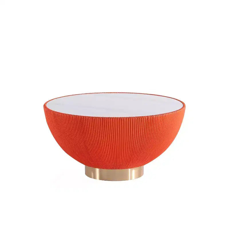 Leatherette Upholstered Coffee Table with Faux Marble Tabletop