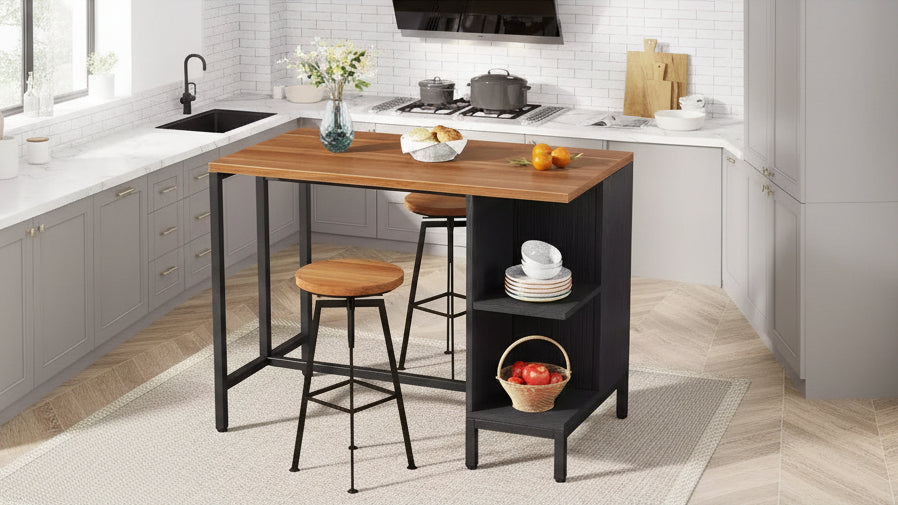 43 Kitchen Island, Dining Island with 5 Open Shelves