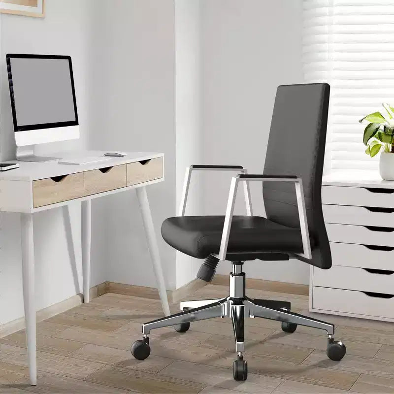 Modern Leather Office Chair - Swivel & Tilt Ergonomic Desk Chair with Iron Frame - Home Office